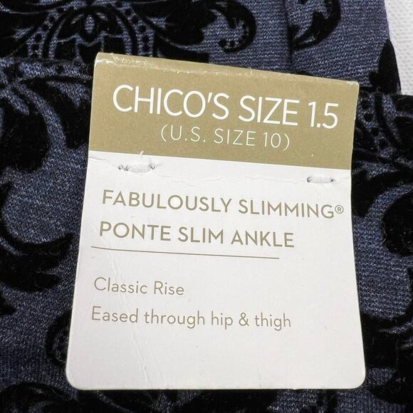Chico's Marseille Flocked Ponte Pull On Ankle Pant Navy Blue Size 1.5 (US 10) - Picture 8 of 12